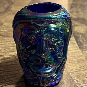 Joe St Clair Stamped Blue Carnival Witch-Head Toothpick Holder